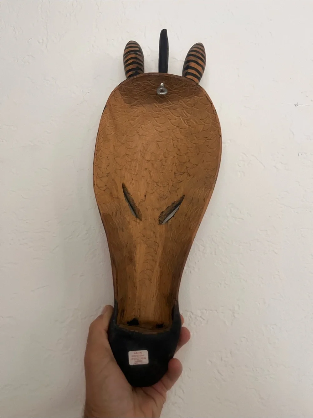 Vintage Hand-Carved Wooden Zebra Wall Mask - Black and Brown